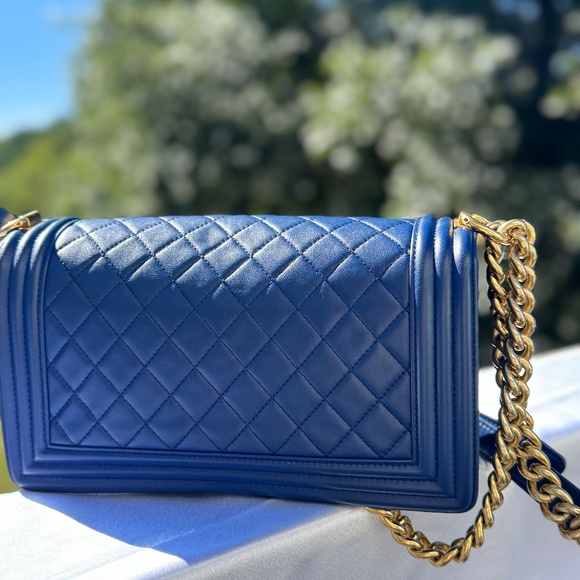 Chanel Lambskin Quilted Medium Boy Flap Bag in Blue - Picture 4 of 9